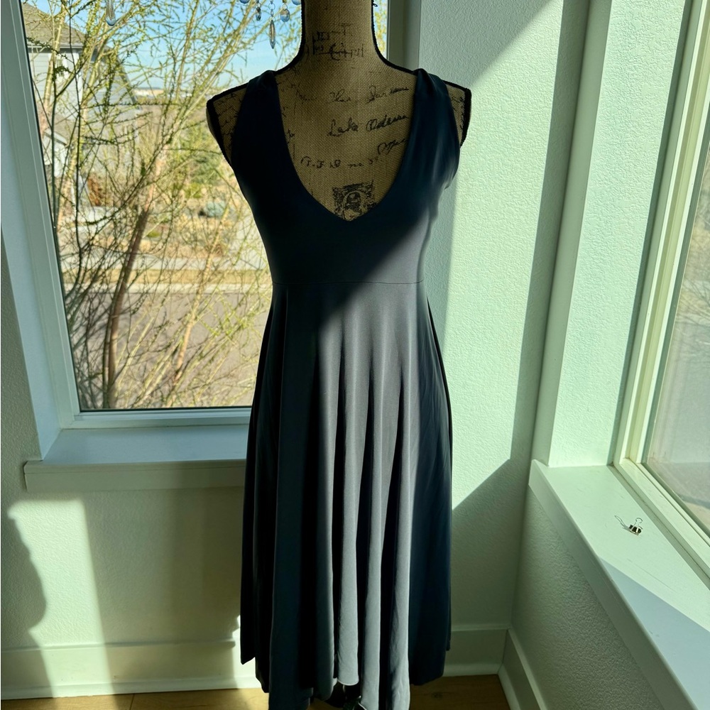 Sleeveless Grey V-Neck Fit & Flare Dress